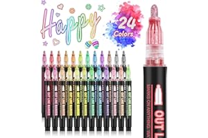 HIGSPE Penne Glitterate Colorate, colori Pennarelli Metallizzati, Penne Outline Metallic Magic Marker Doppia linea per Fare Biglietti di Auguri, Scrapbooking, Poster Regalo Bambina 4-12 Anni (24)