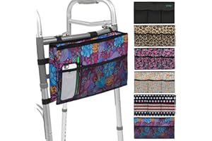 Vive Wheelchair Zimmer Frame Bag - Water Resistant Accessory Basket Provides Hands Free Storage for Folding Walkers - Attachment Fits Wide (Purple Floral)