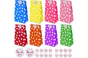Party Bags,Sumwitum 20PCS Gift bags for kids party(130X 80 X 240mm),8 Colors Flat Bottom Kraft Paper Bag with 24 (thank you) Stickers Suitable for Christmas Halloween Birthday Wedding Party