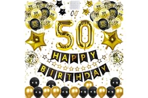 BAXING 50 Geburtstag Mann Deko,Schwarzes Gold Luftballons 50. geburtstag mann/frau mit Geburtstagsdeko 50 Happy Birthday Banner,50 Geburtstag Deko,Gold Konfetti luftballons für 50 Geburtstag Dekoration