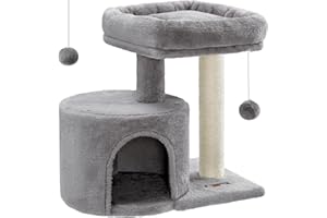 Feandrea Kratzbaum klein, Katzenbaum mit Sisalstamm, Katzenkratzbaum mit gepolsterter Plattforme, für Kätzchen, hellgrau PCT50W