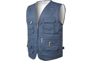 KTWOLEN Chaleco de invierno para hombre, de forro polar, chaleco con múltiples bolsillos, chaleco de safari, pesca, senderismo, chaleco sin mangas, chaleco de forro polar