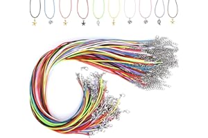 NEBURORA 60 Pcs Collier Cordon 2mm Ciré Collier Cordon avec Fermoir 20 Pouces 10 Couleurs Collier Corde Corde en Coton Ciré Collier pour DIY Bracelet Collier Fabrication de Bijoux