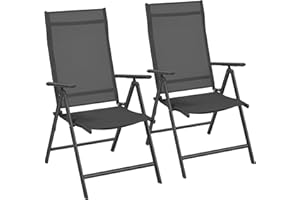 ‎SONGMICS SONGMICS Krzesła ogrodowe, zestaw 2 sztuk, krzesła składane, krzesła outdoorowe z wytrzymałym stelażem aluminiowym, 8-stopniowa regulacja, obciążenie do 120 kg, czarne GCB29BK