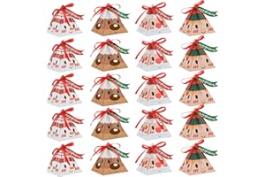 KASESSS 20 Pezzi Scatole Natalizie, Scatole Regalo Natale, Scatole Natale Triangolo, Scatoline Natalizie Interessante, Scatola NAtalizia con Nastro e Etichetta, Scatoline NAtale per Biscotti Caramelle