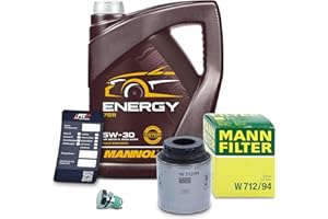 BBESTPRICE Inspektionspaket Ölwechsel Filterset 1x MANN-FILTER Ölfilter 1x MANNOL 5W-30 ENERGY 5L, 1x Ölablassschraube mit Dichtring, 1x MANNOL Ölwechselanhänger