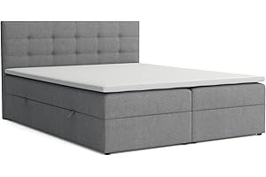 VENASI MÖBEL Jessa Boxspringbett mit Bettkästen H2/H3 Matratze und Topper (Grau, 180 x 200 cm)
