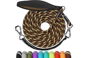 Aystkniet Smycz 5 m dla psów, brązowa, pochłaniająca wstrząsy smycz dla psa z linką bungee, wyściełany uchwyt, obrotowy, zamykany haczyk, smycz treningowa dla średnich i dużych psów