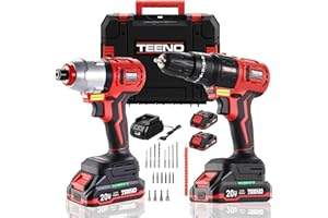 TEENO Taladro atornillador de impacto inalámbrico 180 Nm, 2 baterías de 1,5 A, 1 cargador, 22 accesorios, 2 herramientas