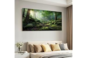 Dukbild bild natur skog XL väggbilder dekoration 40 x 30 cm, konsttryck på duk med träram, gröna växter mossa träd väggdekoration för vardagsrum sovrum kontor väggdekoration