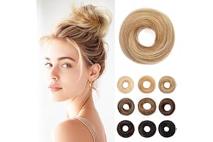 ‎SEGOHAIR SEGOHAIR 17G Haarteile Echthaar Mit Gummiband Unordentlicher Dutt Donut Accessoire Gerades Haar Für Damen Goldbraun/Gebleichtes Blond Duttformer Echtes Remy Haar Hochsteckfrisuren Chignon