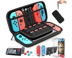 HEYSTOP Case Compatible with Nintendo Switch Carry Case Pouch with Cover Case HD Screen Protector Thumb Grips Caps Compatible