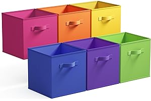 GRANNY SAYS Cubi portaoggetti scaffale, confezione da 6 scatole portaoggetti a cubo in tessuto 27x27, scatole portaoggetti quadrate per scaffali, cubi cestini portaoggetti pieghevoli - Colorato Scuro