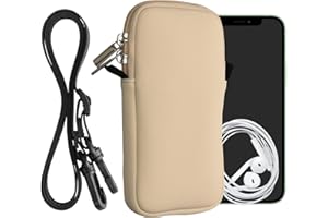kwmobile Handytasche für Smartphones XL - 6,7/6,8" - Neopren Handy Hülle Creme mit Kordel - Handy Tasche mit Handykette 17,2 x 8,4 cm Innenmaße