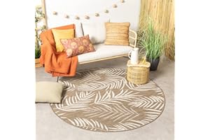‎FRAAI | HOME & LIVING FRAAI | Home & Living In- & Outdoor Teppich Rund - Malta Leaves Natur - Wetterfest - Polypropylen - Flachgewebe - Balkon, Garten/Terrasse, Flur - Terrasse - Rug