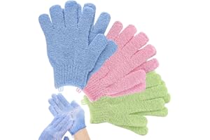 Lafefe Exfoliating Gloves，6pcs Bath and Body Exfoliator Mitts，Bamboo Shower Gloves ，Scrubs Away Ingrown Hair and Dead Skin，for Shower, Spa, Massage and Dead Skin Cell Remover Loofah（Blue+Green+Pink）