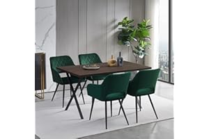 ‎TUKAILAI TUKAILAI Esszimmergruppe Esstisch Holz und 4 Stühlen mit Armlehne, Rechteckiger Küchentisch mit X-förmige Metallbeine und Esszimmerstuhl Set aus Samt, Essgruppe (Tisch 120cm + Stühle Set Grün)