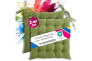 wometo Lot de 2 coussins de chaise - 40 x 40 cm - Certifié Oeko-Tex - Vert herbe - Avec rubans et nœuds - Pour l'intérieur et l'extérieur