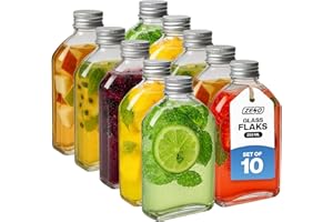 ZENO 250ml Glass Flask Bottles with Screw Tops - 10 Pack | Reusable Twist-Off Lids | Airtight Glass Bottle for Home | Great for Gin, Liqueur, Schnapps, Wine, Cider, Soda, Vodka