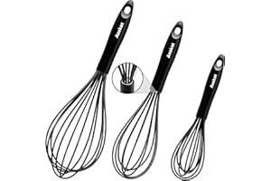 Anaeat Silikon-Schneebesen, 3er-Set, dicker Edelstahldraht innen – hitzebeständige Küchen-Schneebesen für antihaftbeschichtetes Kochgeschirr, Ballon-Schneebesen zum Schlagen, Mixen, Schlagen (Schwarz)