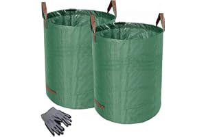 Norjews 2X 500L Gartensack Laubsack Gartenabfallsack, stabil - Gartensäcke für Gartenabfälle, Grünschnittsäcke faltbar, wasserdicht, robust aus Polypropylen-Gewebe 150gsm (inkl. Gartenhandschuhe)