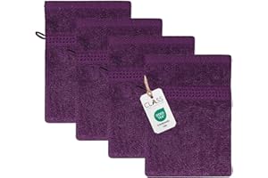 ‎CLASS HOME COLLECTION Class 4 Piece Terry Cloth Wash Mitts Set | Pack of 4 | Wash Mitt 16 x 21 cm | Terry Quality 500 g/m² | 100% Cotton with Loop | Plain Aubergine