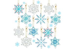 HGRGHH 12 Pezzi Ciondoli con Pittura con Diamanti, Kit di Fiocchi di Neve Diamante Painting, DIY Pittura Diamante Portachiavi, 5D Natale Diamond Painting Ciondolo, per Bambini, Adulti, Principianti