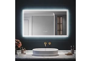 SIRHONA Espejo LED Baño Bluetooth 120x70cm Espejo Luminoso Baño con Iluminación Integrada, Antiniebla, Visualización de Tiempo y Temperatura