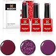 Bluesky Gel Nail Polish Set, Vampy Reds, Independent Woman Blz28, Vampy Berry Bp11, Oxblood 80628, 3 x 5 ml, Dark Purple, Red Glitter (Requires Curing Under UV or LED Lamp)