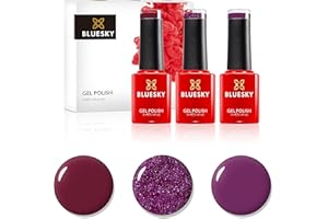 Bluesky Gel Nail Polish Set, Vampy Reds, Independent Woman Blz28, Vampy Berry Bp11, Oxblood 80628, 3 x 5 ml, Dark Purple, Red Glitter (Requires Curing Under UV or LED Lamp)