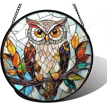 Suncatcher Gebrandschilderd glas raampanelen vogels op een draad lente hanger decor opknoping acryl hoog gebrandschilderd glas suncatcher window panel (Color : Mental
