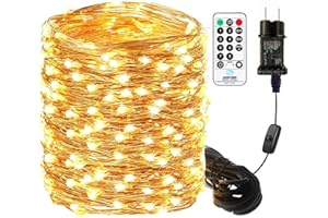 BOWFAR Łańcuch świetlny LED 50M z drutu miedzianego, 500 LED ciepła biel łańcuch świetlny z wtyczką i pilotem zdalnego sterowania, wodoszczelny IP65, dekoracja wewnątrz i na zewnątrz, na Boże Impreza