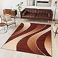 TAPISO Dream Area Rug Living Room Bedroom Short Pile Abstract Modern Brown Beige Waves Wavy Durable Carpet Size - 60 x 100 cm (2ft x 3ft3)