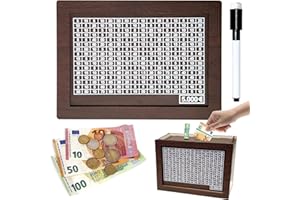 BETA NOBLE Spardose aus Holz- mit Stift-Spardose mit Zähler-Sparbox mit Zahlen Ankreuzen, 5000 Euro,Hilft Kindern und Erwachsenen die Gewohnheit zum sparen zu entwickeln