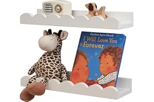 Gieanoo Pływające półki w kształcie chmury, zestaw 2 szt., lite drewno sosnowe, rustykalne półki na zdjęcia, montowane na ścianie, małe półki na zdjęcia z falowaną krawędzią, półka ścienna do salonu