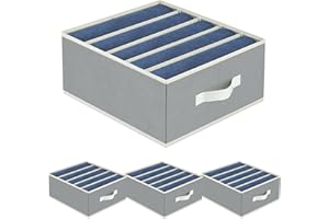 Homsorout Drawer Organizers for Clothes, 4 Pack Wardrobe Storage Organizer, Closet Organizers and Storage Boxes with Bottom Panel, Jeans Organizer for Closet, Sweater, Grey, 5 Grids