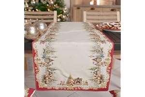 PETTI Artigiani Italiani - Camino de Mesa Navideño 140x40 cm, Camino de Mesa Navidad para Cocina, Decoración Navideña para Mesa, Camino de Mesa Elegante Vintage Xmas, 100%
