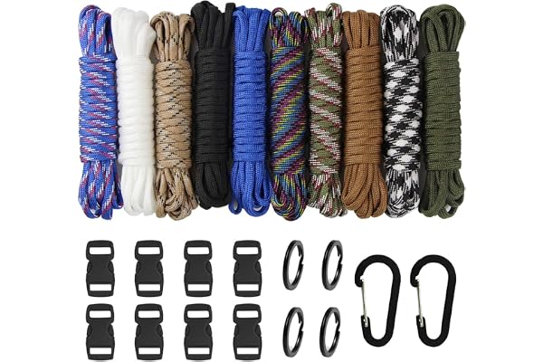 10pcs Paracorde Kit pour Parachute Bracelet Set de Bracelet Paracord Cordelettes DIY Bracelet Porte-clés Cordon Activités de Plein air Tricoté à la Main
