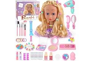 LumenVela Frisierkopf Kinder Set, 66 Stück Schminkkopf für Mädchen Waschbar, Puppenkopf Zum Frisieren Kinder mit Haarzubehör und Kosmetik Geburtstags Weihnachten Geschenke für Mädchen ab 3