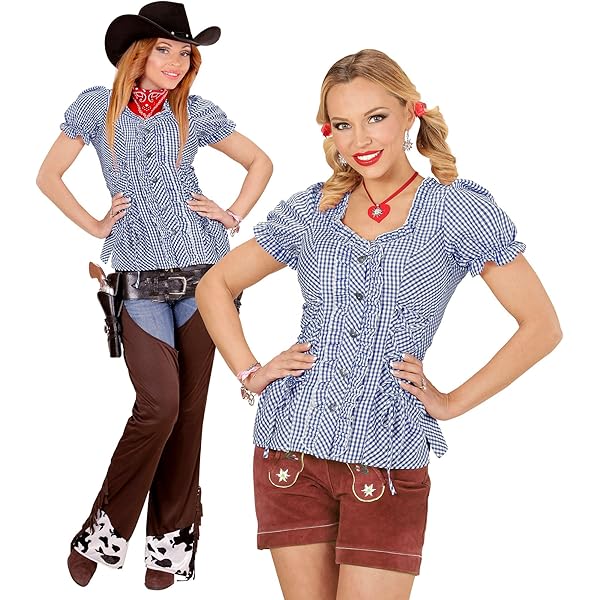 Trachtenbluse Damen Kurzarm - Karierte Oktoberfest Bluse In Großen Größen