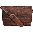 LEVOGUE Genuine Leather Messenger Bag for Men and Women - 14 inch Laptop Bag for College Work Office by VALENCHI Cognac Vintage, M