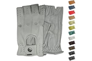 German Wear Guantes de automovilista sin dedos de cuero para conductores masculinos, adultos