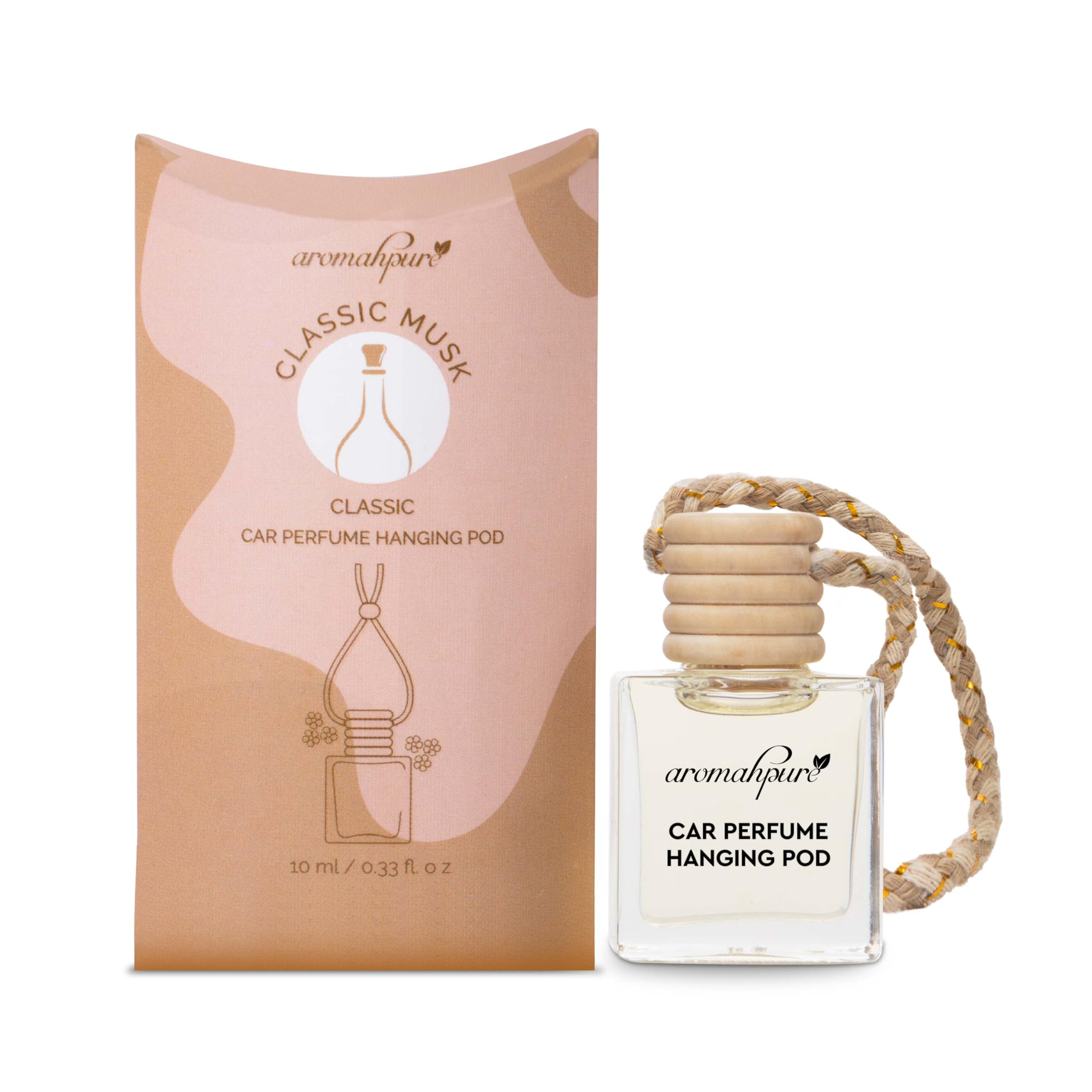 Aromahpure Premium Car Perfume Hanging Pod |10 ML |Musk Fragrance Car Air Freshener |Natural Essential Fragrance Oils in Glas