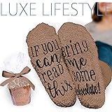 “If You Can Read This Bring Me Some Chocolate!” - Funny Socks with Cupcake Gift Packaging - Fuzzy Cotton Perfect Gift Wife Wo
