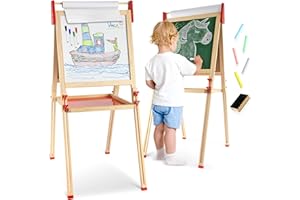 Joya Creative 3-in-1 Kindertafel aus Holz - Holzstaffelei mit Kreidetafel - Whiteboard und Papierrolle, Magnettafel und Maltafel für Kinder - Staffelei kinder zum malen Höhenverstellbar und Robust