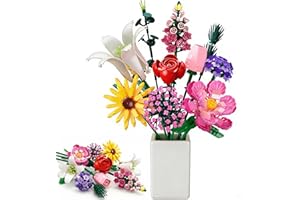 MOGZZi Kit de Construction Bouquet de Fleurs, 721 PCS 10 Flower Décoratives pour Bureau ou Maison, Cadeaux pour Noël Enfants 6+ Ans & Adultes, Fête des Mères, Saint-Valentin pour Homme ou Femme