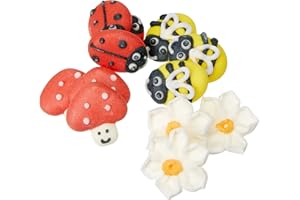 Culpitt Decorazioni a tema ape, coccinella, funghi e margherite con zucchero, decorazioni primaverili, confezione da 12