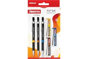 Aristo AR23559 Druckbleistifte College FLP 3er Set (Minen 0.35/0.5/0.7 mm, Härtegrad HB, inkl. Ersatzminen) schwarz