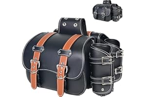JLOBAMOT Motorcycle Saddlebags|Throw Over Saddle bags|Pvc Faux Leather Side Tool Bags with cup holder|Storage Tool Bag for Motorbike|Universal Motorcycle|Accessories|Waterproof|1Pair|two-color belt|M|Black23