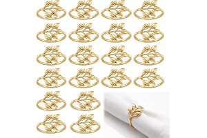 20 stycken servettringar i guld, bladdesign för bröllop och bordsdekoration